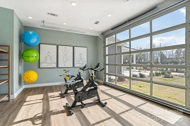a view of a room with gym equipment