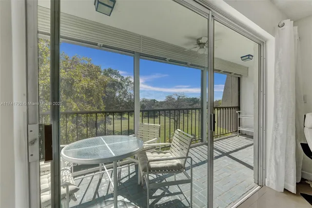 a balcony view with a outdoor space