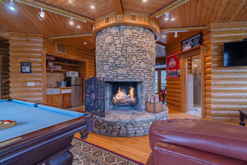 201 Mountainside Parkway Ellijay, GA 30536 - Photo 18 of 78 a living room with furniture a flat screen tv and a fireplace