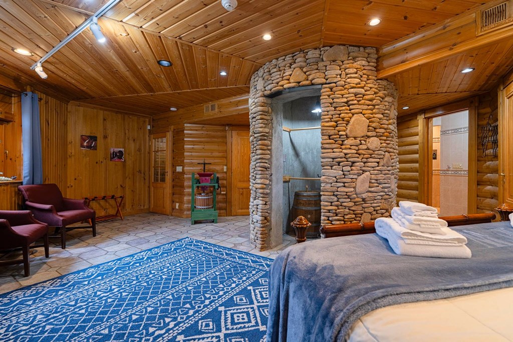 201 Mountainside Parkway Ellijay, GA 30536 - Photo 30 of 78 a spacious bedroom with a bed and a couch