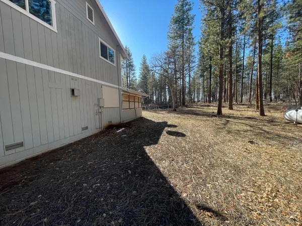 a view of a backyard with pathway