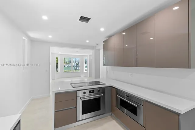 a kitchen with a stove and a microwave