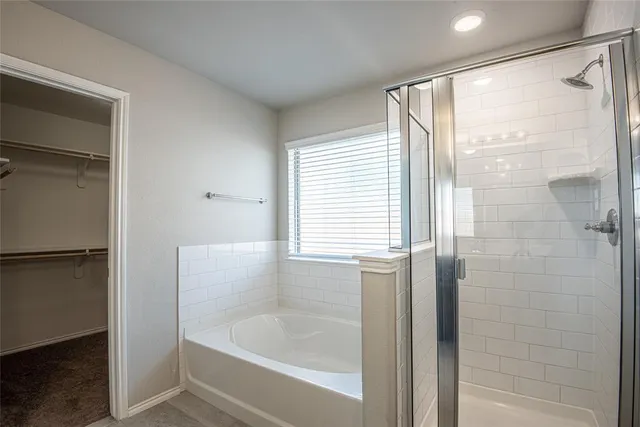 a bathroom with a bathtub and a shower