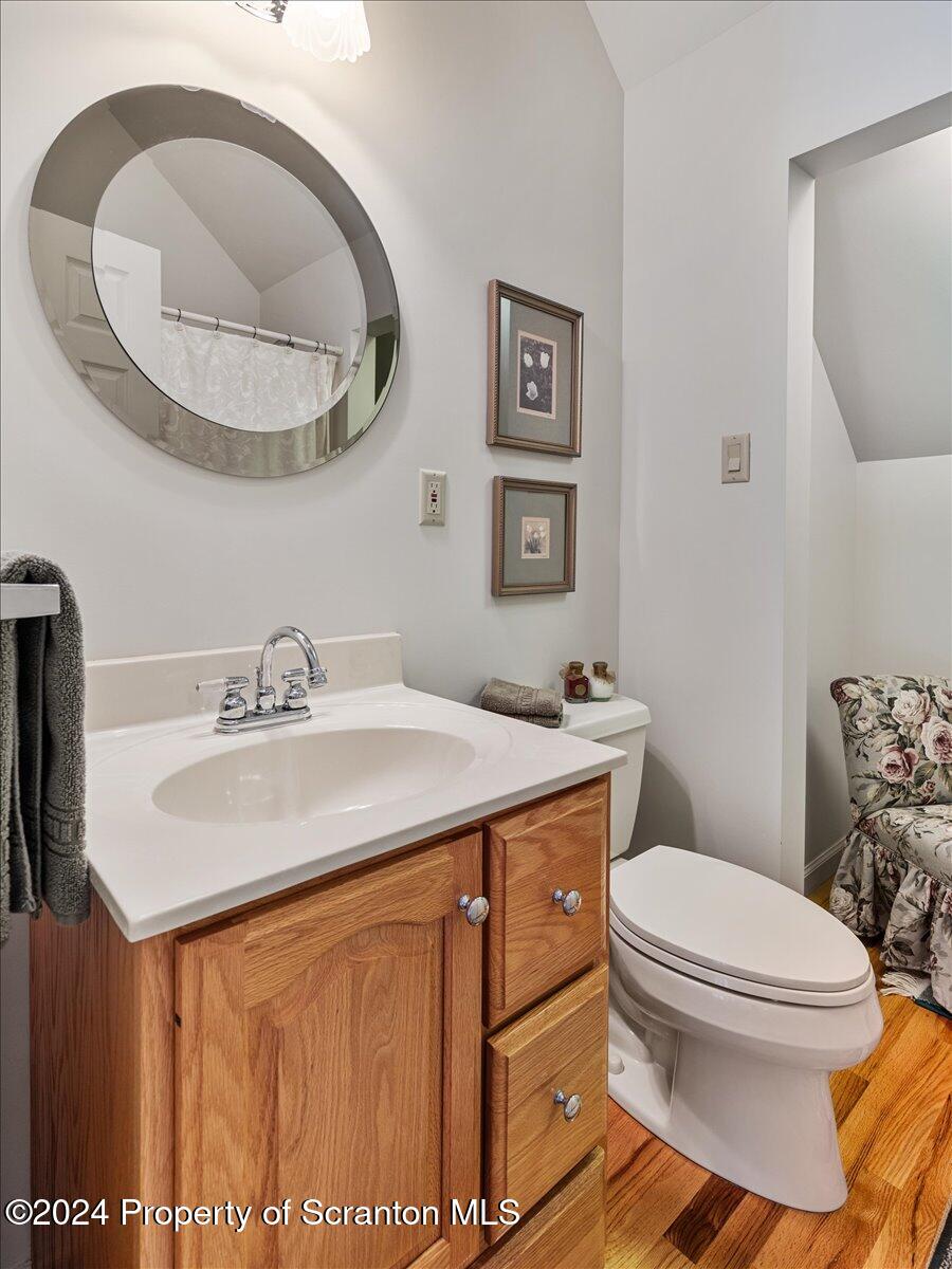 218 Point Road Lake Winola, PA 18419 - Photo 47 of 65 a bathroom with a sink a mirror and a toilet