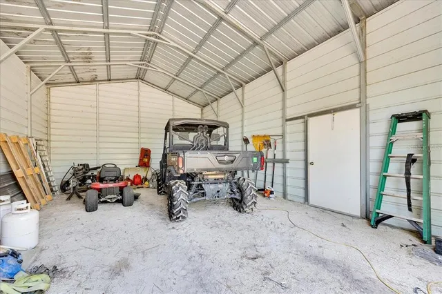 a view of a storage room with gym equipment