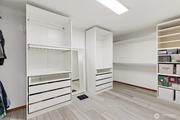 a view of walk in closet with empty racks