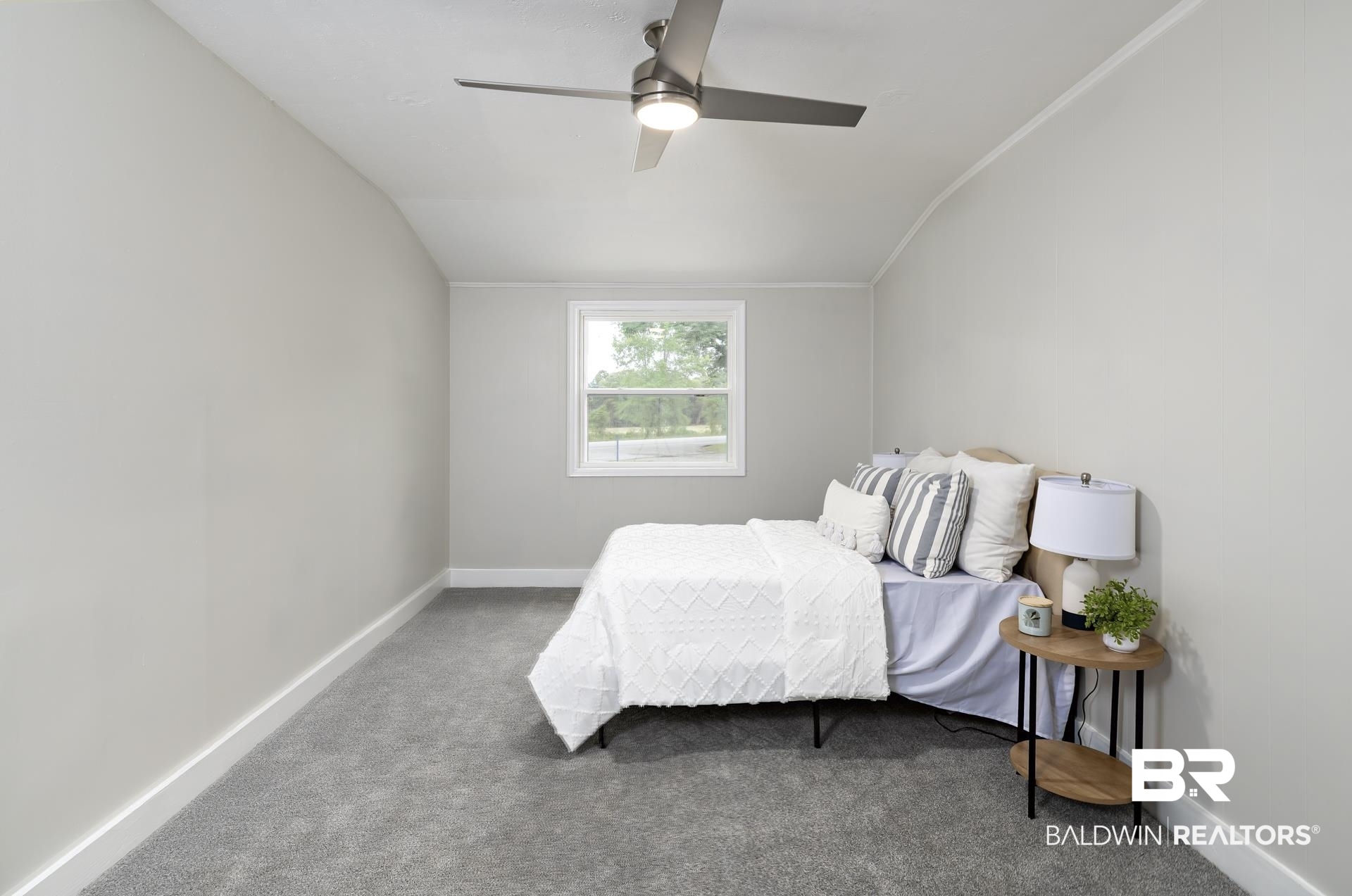 5922 Sunnyside Drive Mobile, AL 36619 - Photo 20 of 51 Bedroom featuring lofted ceiling, carpet, a ceiling fan, and baseboards