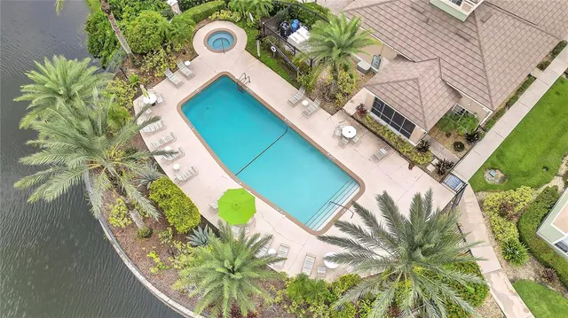 a view of a swimming pool with chairs