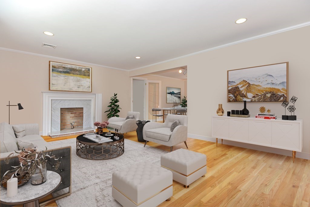 14 Columbine Road Newton, MA 02459 - Photo 3 of 36 a living room with furniture and a fireplace