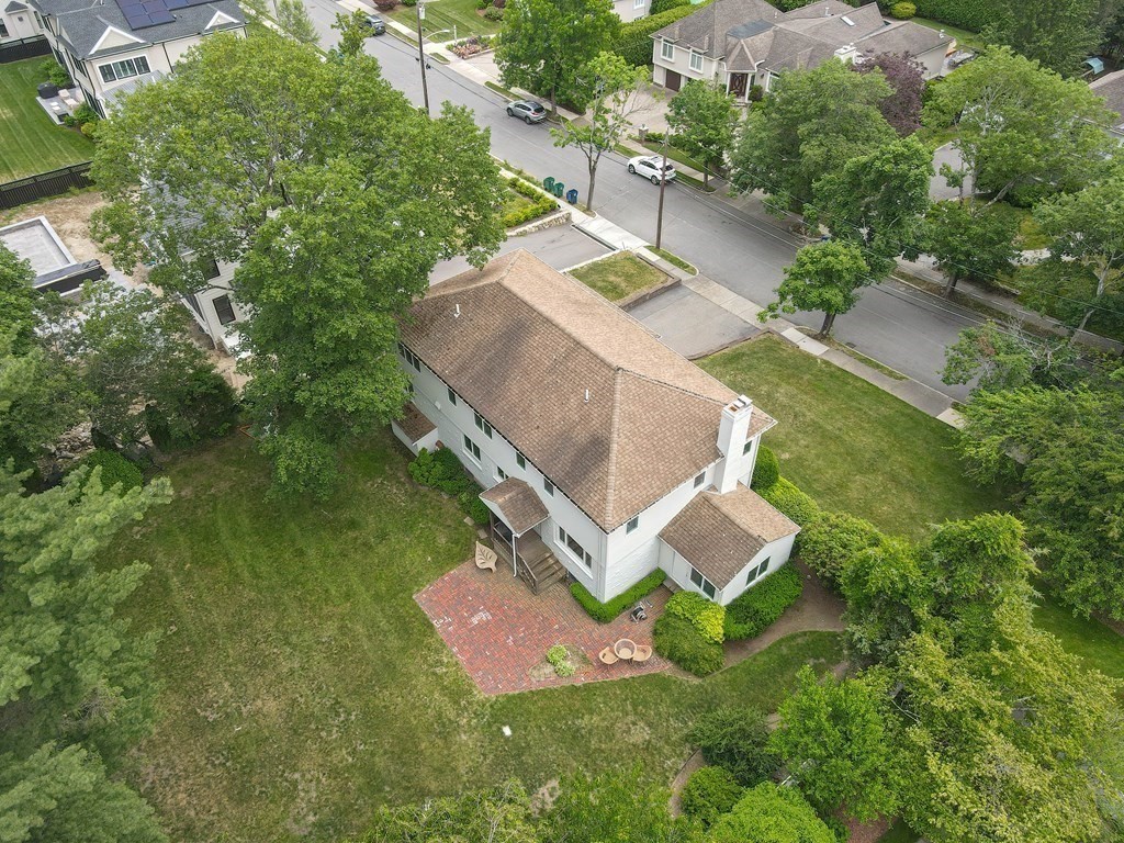 14 Columbine Road Newton, MA 02459 - Photo 33 of 36 an aerial view of residential house with outdoor space and trees all around
