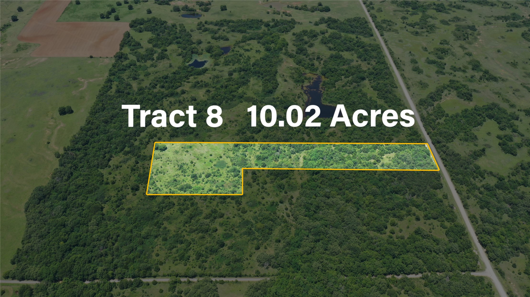 8 North County Road Elmore City, OK 73433 - Photo 1 of 4 Aerial Property View. Displaying Tract 8, encompassing 10.02 acres, with the boundary of the property outlined