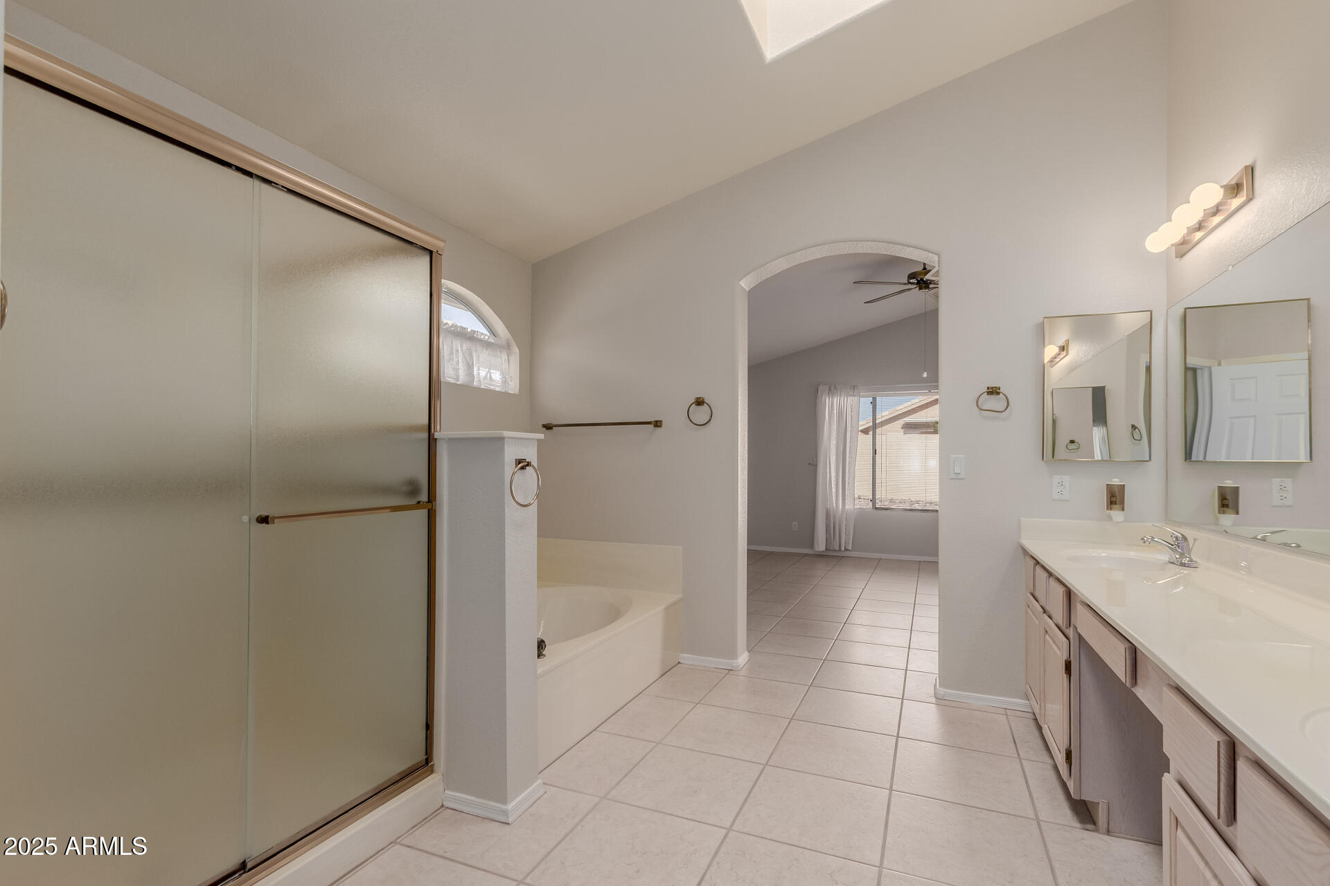 14588 West Bison Path Surprise, AZ 85374 - Photo 24 of 42 a bathroom with a sink a mirror and a shower
