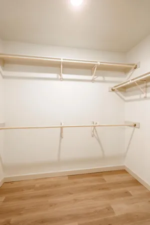 a view of a room with an empty walk in closet