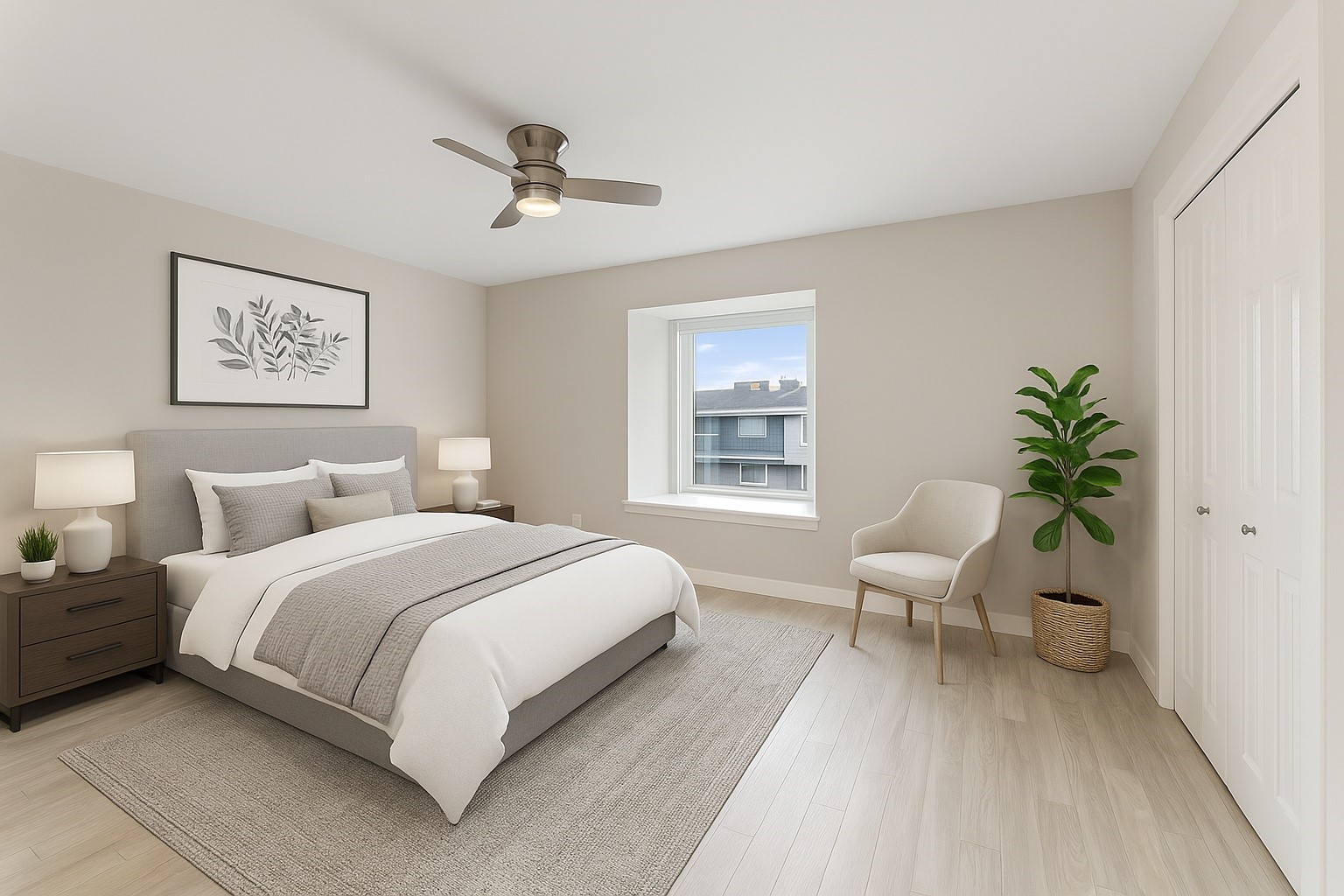 5005 Manor Road, Unit 122 Austin, TX 78723 - Photo 16 of 35 a bedroom with bed and a potted plant