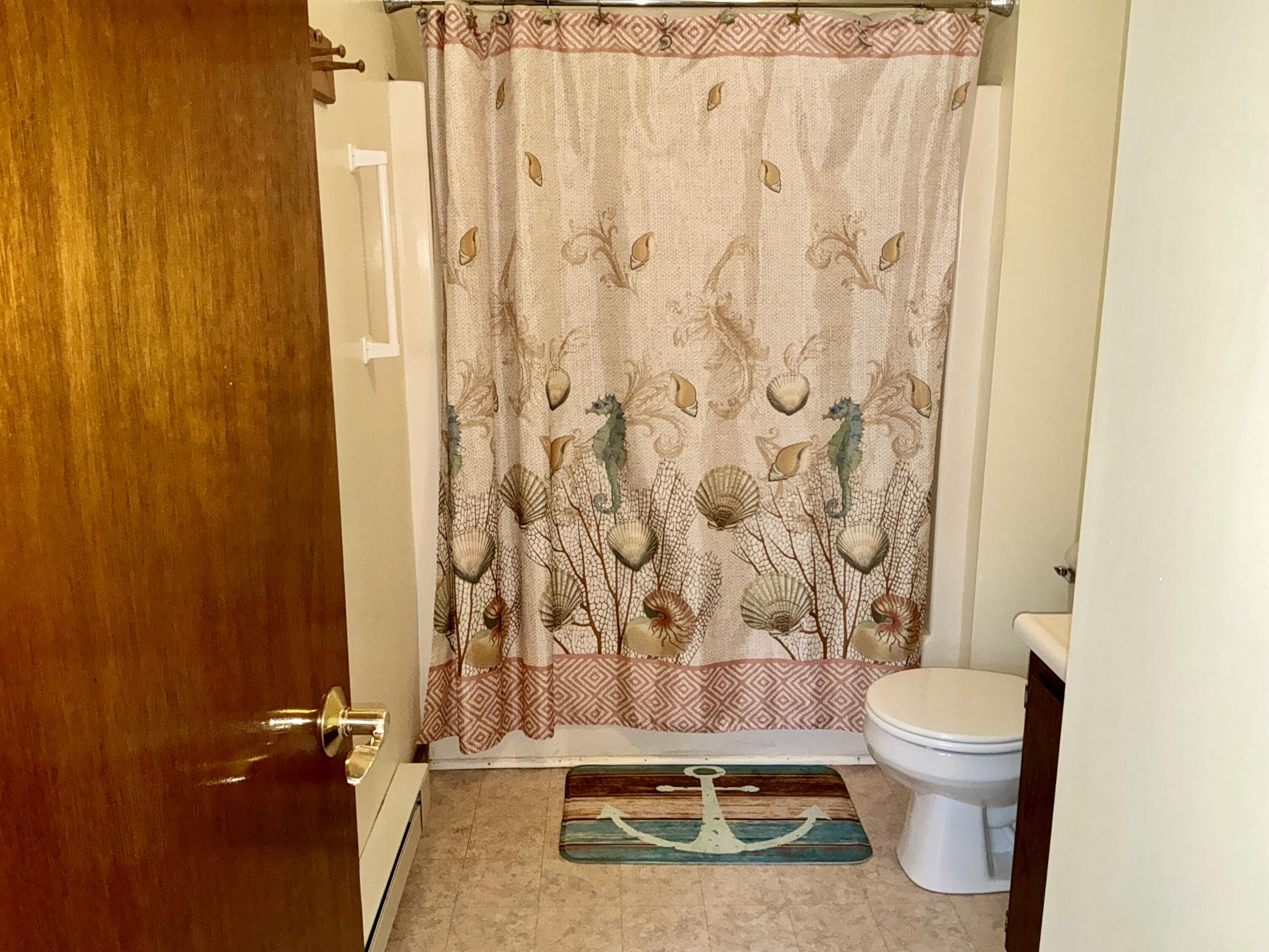 300 Falmouth Road, Unit 7E Mashpee, MA 02649 - Photo 9 of 27 a bathroom with a toilet and a shower curtain
