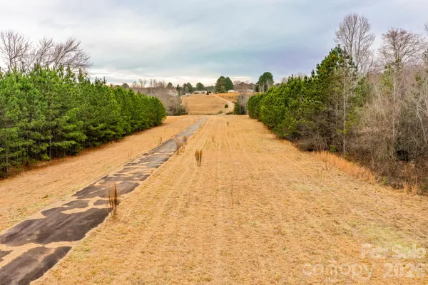 a view of a dry yard with wooden fence