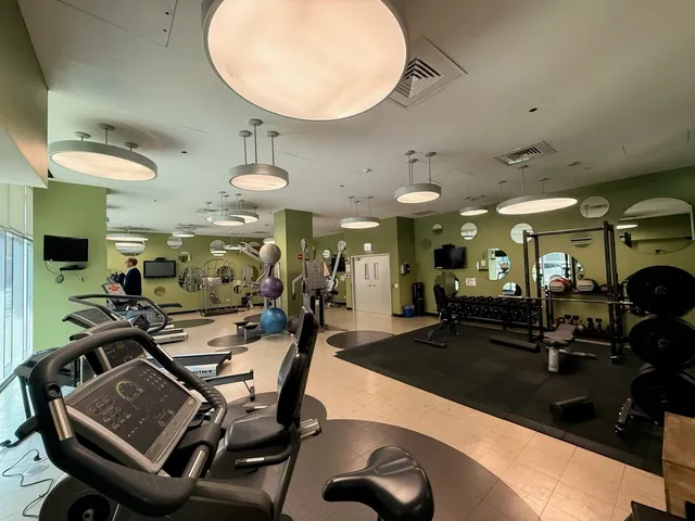 a view of a room with gym equipment