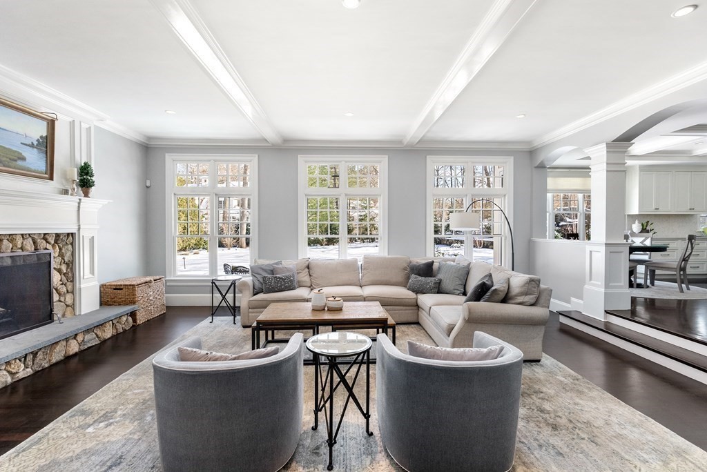 178 Lowell Road Wellesley, MA 02481 - Photo 7 of 38 a living room with furniture and a fireplace