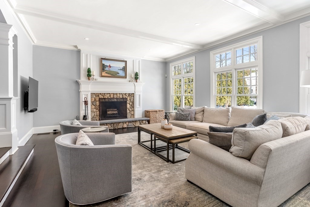 178 Lowell Road Wellesley, MA 02481 - Photo 8 of 38 a living room with furniture and a fireplace