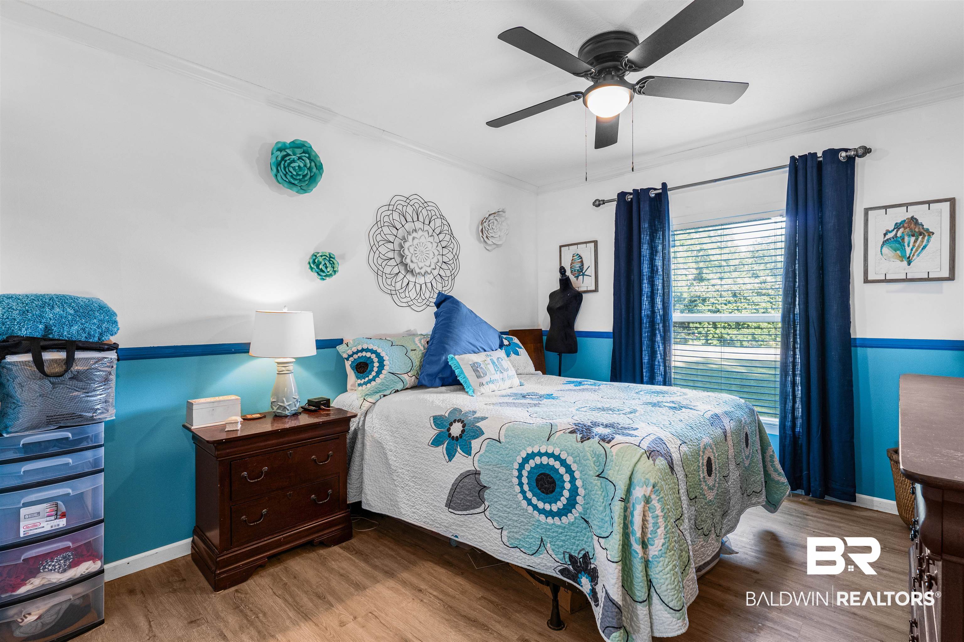 6921 Piney Woods Road Foley, AL 36535 - Photo 21 of 44 Bedroom with ceiling fan, hardwood / wood-style flooring, and crown molding