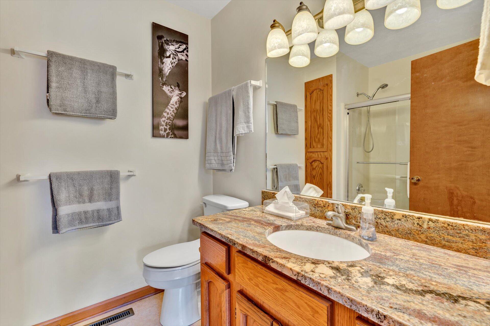 515 Cedar Ridge Road Union Hall, VA 24176 - Photo 26 of 51 a bathroom with a granite countertop sink mirror vanity and toilet