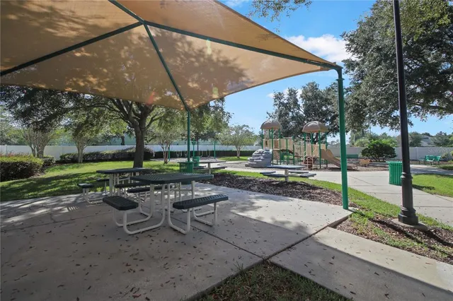 a view of a park with slide