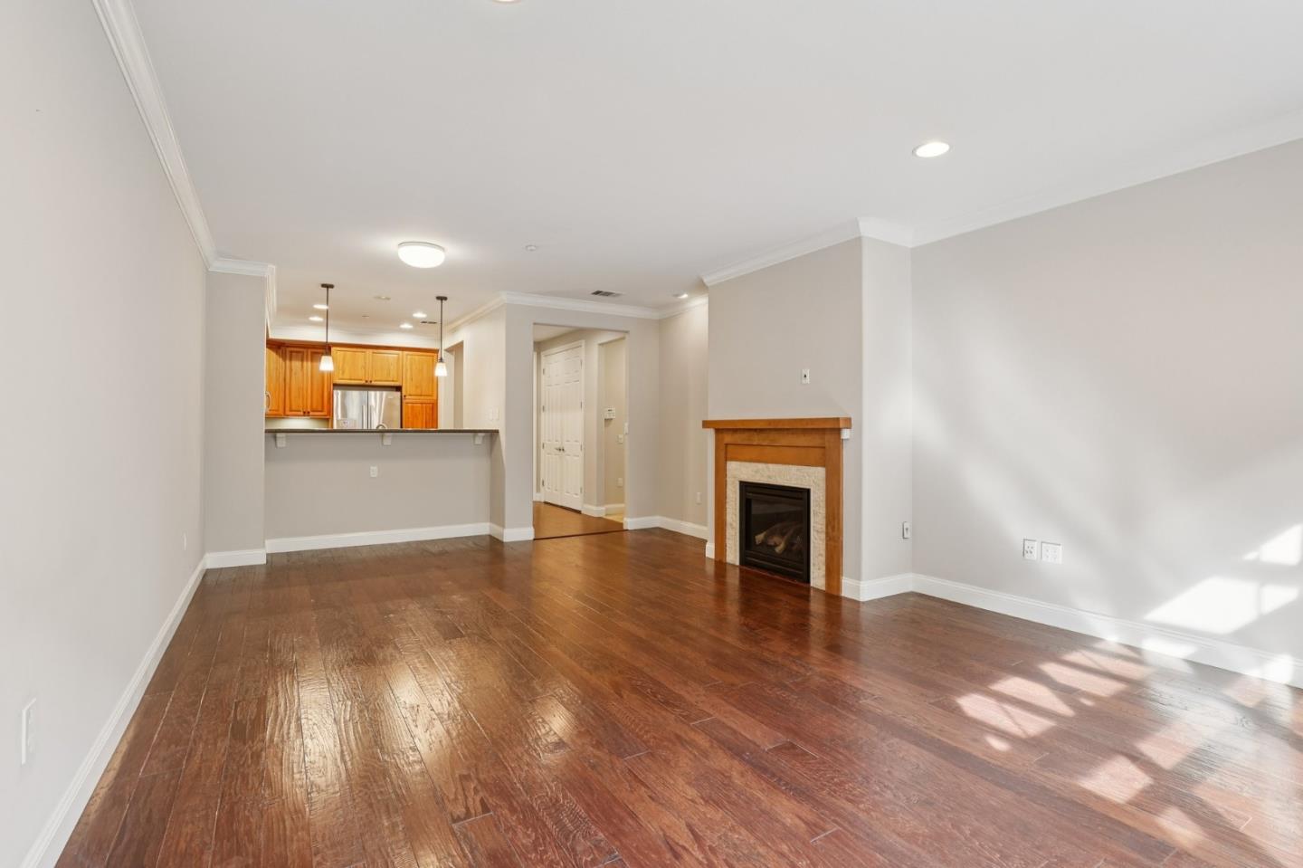 2881 Meridian Avenue, Unit 146 San Jose, CA 95124 - Photo 11 of 35 a view of a livingroom with a fireplace a chandelier and wooden floor