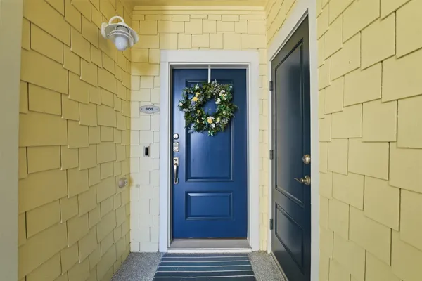 a view of a wooden door