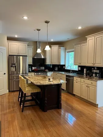 a large kitchen with lots of counter space