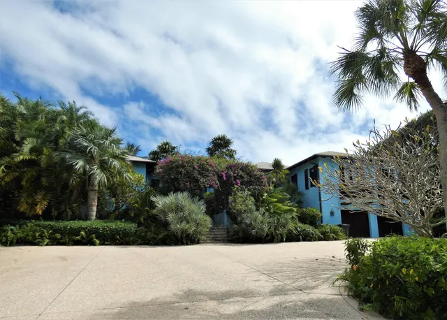 a view of house with palm trees