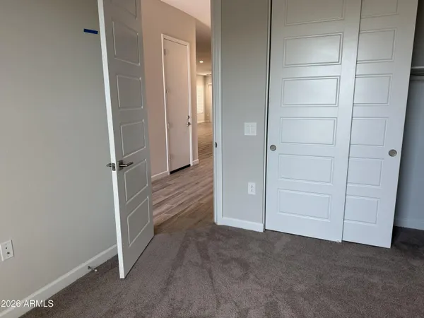 a view of a room with a door