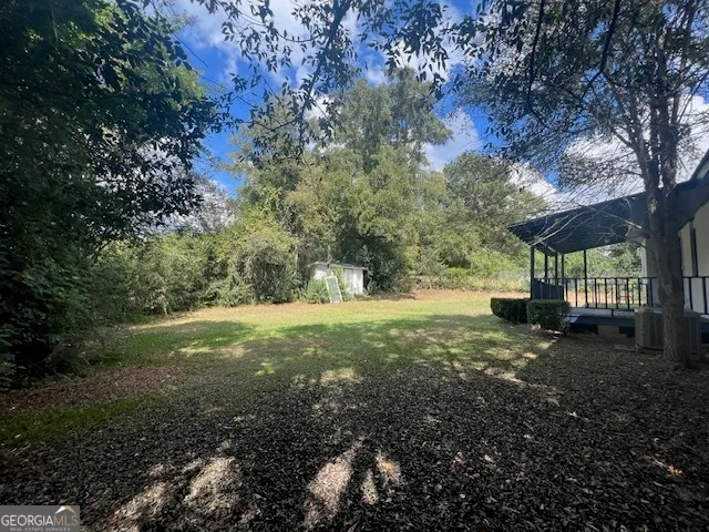 a view of a yard with tree s