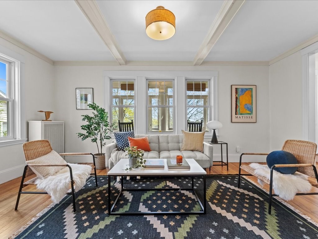 55 Coolidge Road Arlington, MA 02476 - Photo 8 of 42 a living room with furniture and a rug