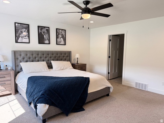 3607 South Parkinson Road South Franklin, ID 83237 - Photo 9 of 24 Bedroom with carpet floors, ceiling fan, and recessed lighting