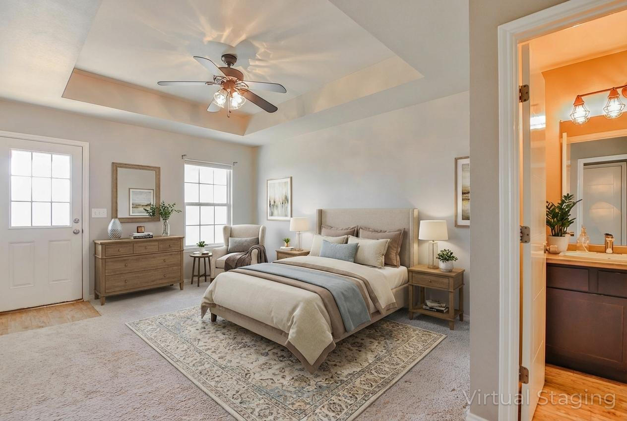6205 21st Street Lubbock, TX 79407 - Photo 10 of 22 a bedroom with a bed and ceiling fan