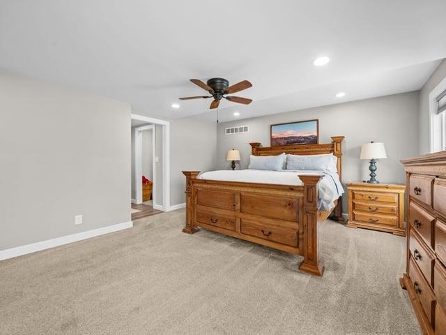 8294 North Leaf River Road Leaf River, IL 61047 - Photo 39 of 56 a bedroom with furniture and a ceiling fan