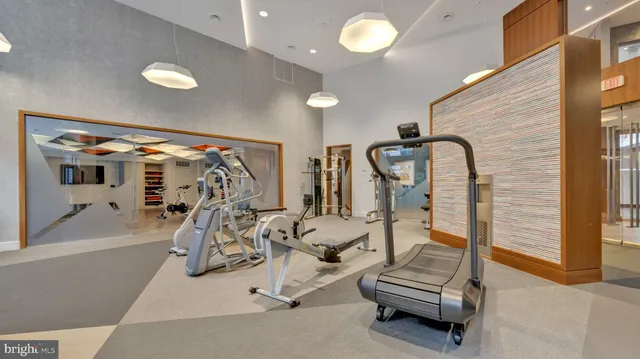 a view of a room with gym equipment