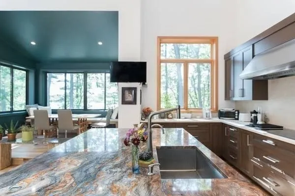 a kitchen with lots of counter top space