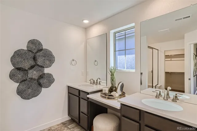 a bathroom with a sink mirror and vanity