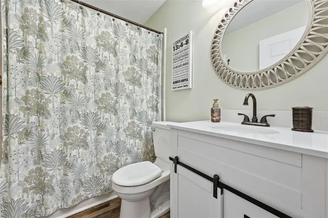 a bathroom with a sink a toilet and a mirror