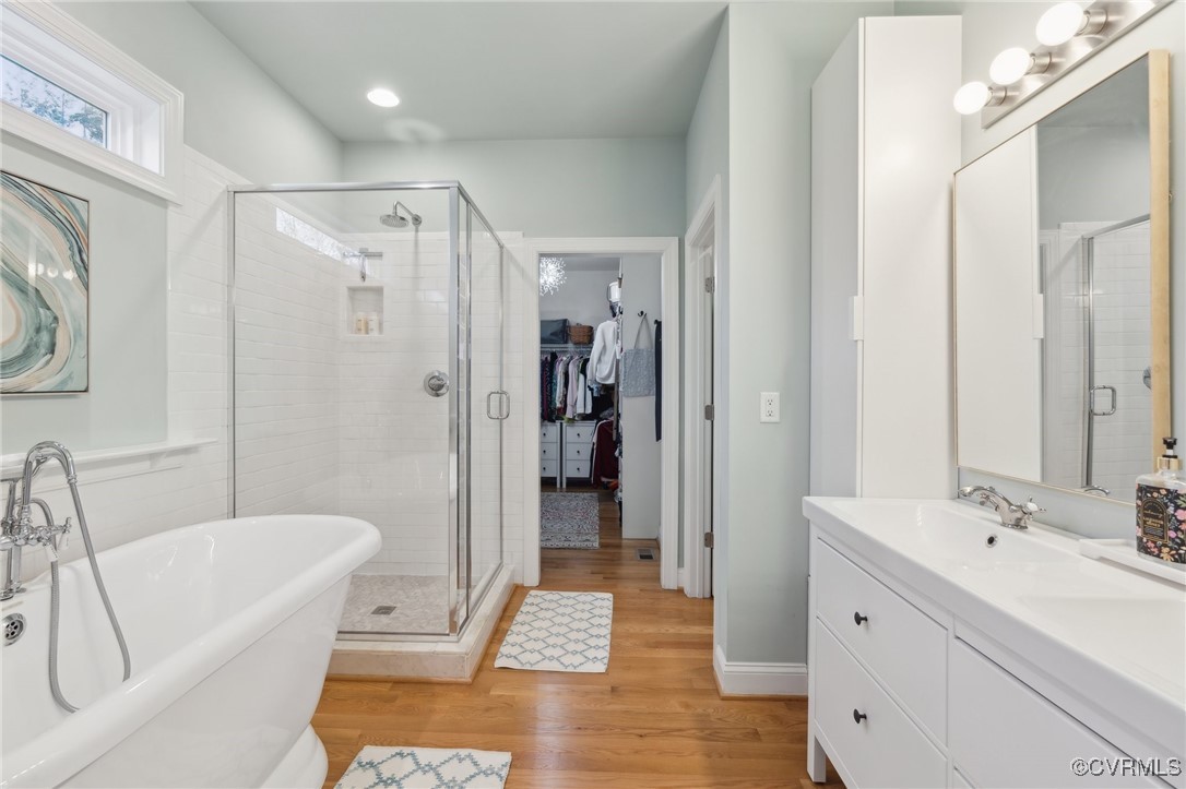13279 Hanover Courthouse Road Hanover, VA 23069 - Photo 21 of 50 Bathroom featuring vanity, a shower stall, wood fi