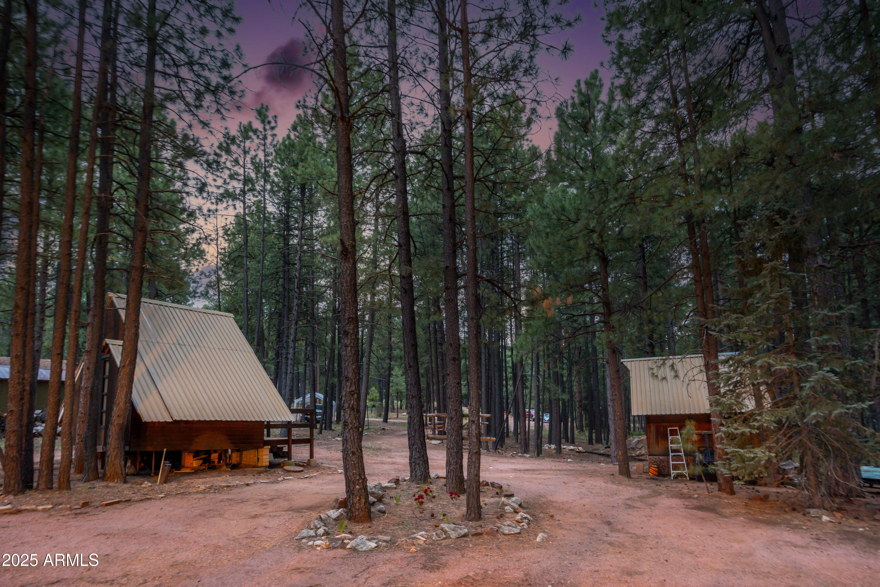 1643 Rifle Way Forest Lakes, AZ 85931 - Photo 30 of 40 a table and chairs sitting in a backyard with large trees