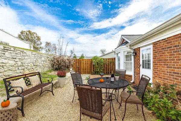 a view of a outdoor seating area with furniture