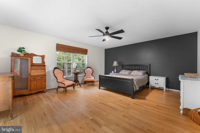 a bedroom with a bed and furniture