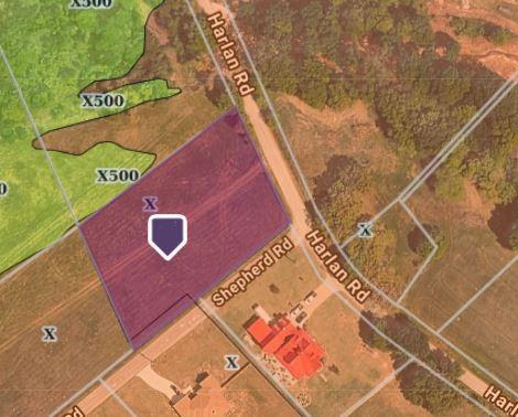 Flood Map View.  Illustrating the location of the property relative to named roads and surrounding parcels and Flood Map