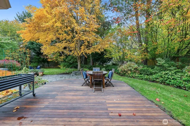 a view of a bench in a garden