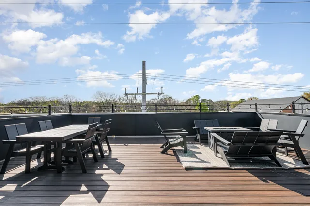 a view of a terrace with seating area
