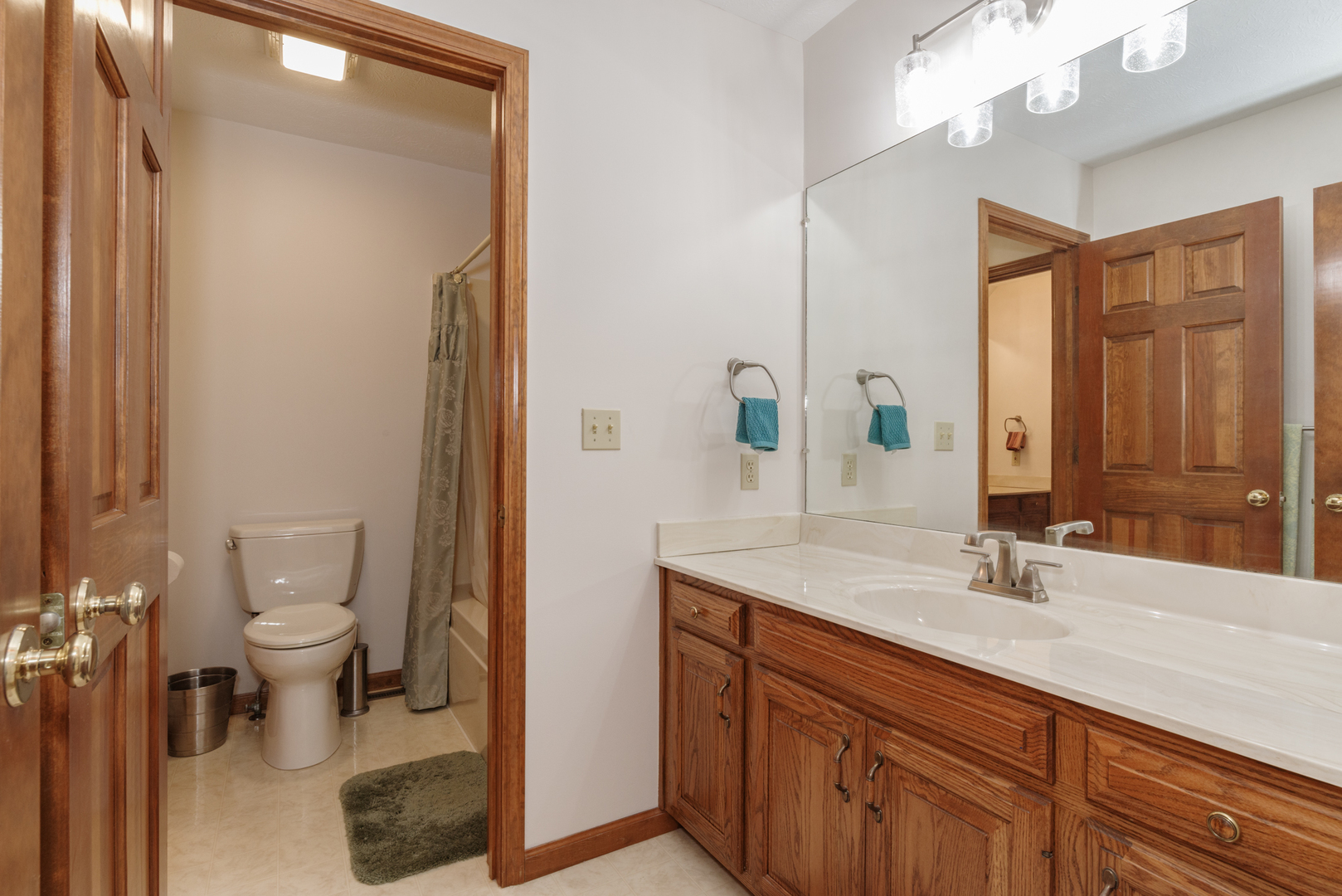 1908 Hackberry Road Bloomington, IL 61704 - Photo 34 of 50 a bathroom with a sink a toilet and a large mirror