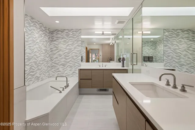 a bathroom with a shower and a sink