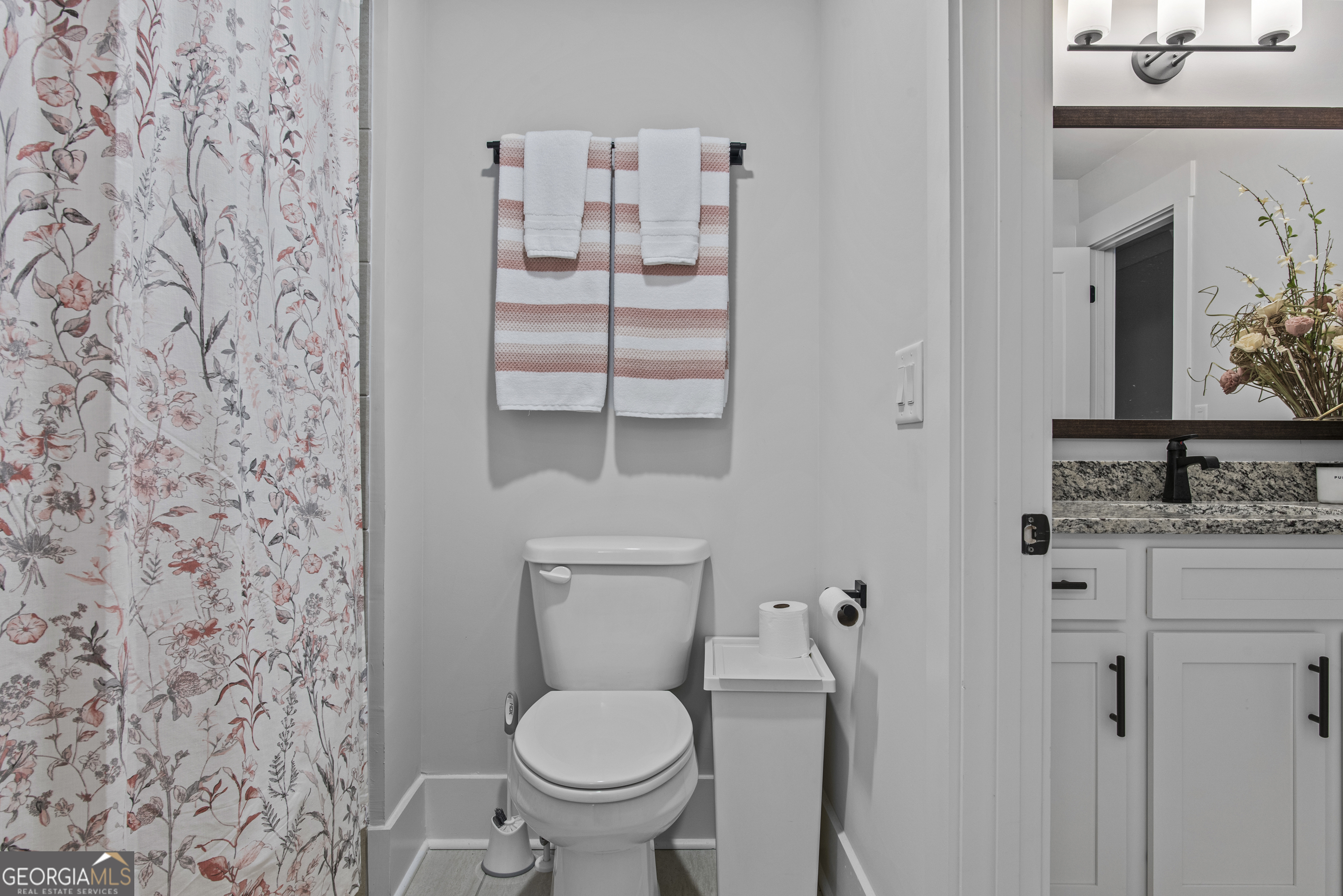 265 Federal Street Athens, GA 30607 - Photo 44 of 61 a bathroom with a granite countertop toilet and a sink